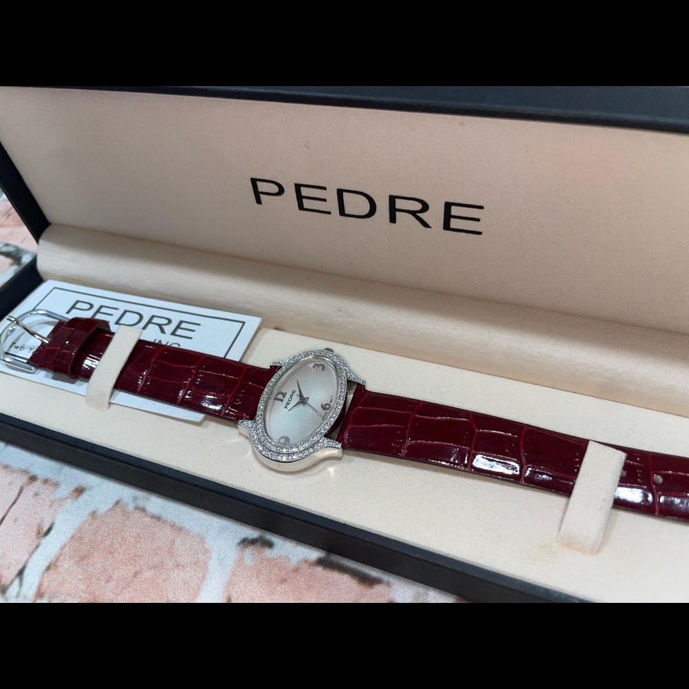 Pedre Womens Watch- Red Leather Band